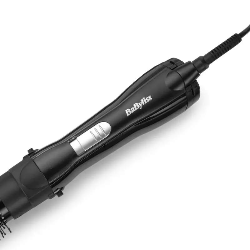 Tiesinimo šepetys BABYLISS AS82E — keraminis šildymas, 800 W, 2 šilumos lygiai, 2 šepečių galvutės, 2 m sukamoji virvė, juoda