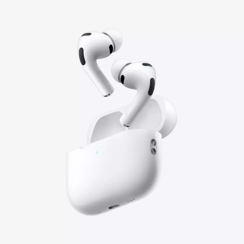 Ausinės „Apple AirPods Pro“ (3 kartos) — belaidės į ausis, H2 lustas, IP57, USB‑C įkrovimo dėklas, ANC, skaidrumo režimas