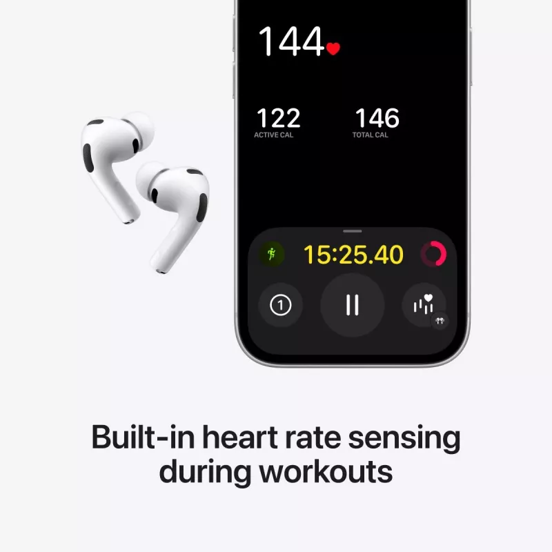 Ausinės „Apple AirPods Pro“ (3 kartos) — belaidės į ausis, H2 lustas, IP57, USB‑C įkrovimo dėklas, ANC, skaidrumo režimas