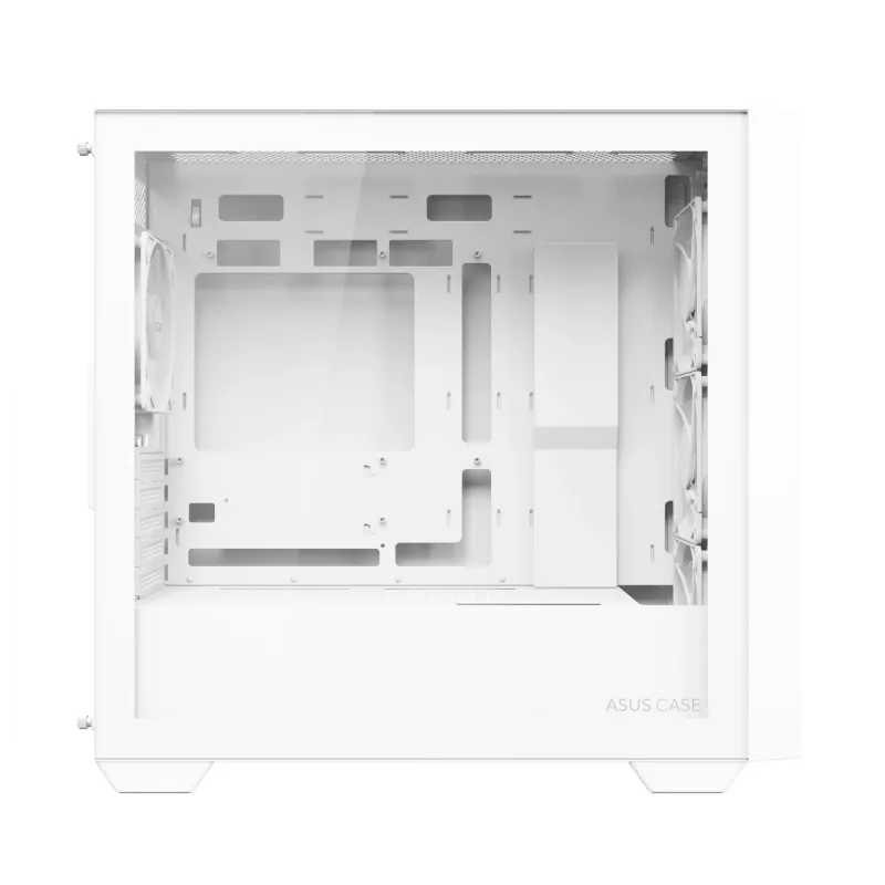 PC korpusas ASUS A21 PLUS Micro ATX baltas — palaiko Micro ATX/Mini-ITX, 3x120mm priekiniai ventiliatoriai, 1x120mm galinis, 360mm priekinis radiatorius, GPU iki 380 mm