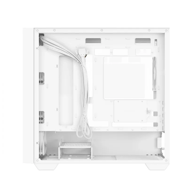 PC korpusas ASUS A21 PLUS Micro ATX baltas — palaiko Micro ATX/Mini-ITX, 3x120mm priekiniai ventiliatoriai, 1x120mm galinis, 360mm priekinis radiatorius, GPU iki 380 mm