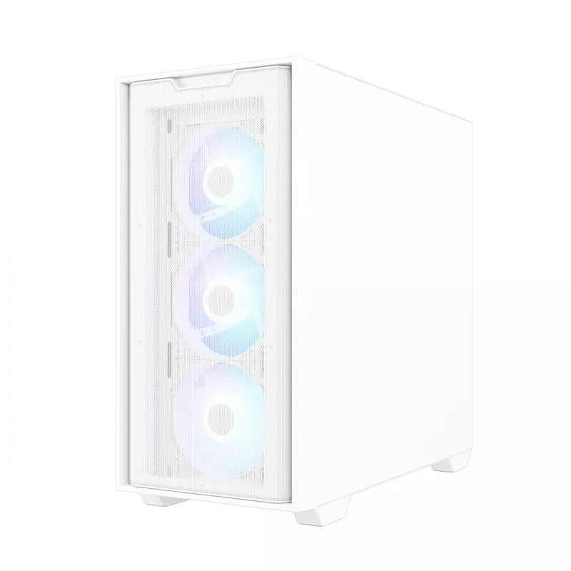 PC korpusas ASUS A21 PLUS Micro ATX baltas — palaiko Micro ATX/Mini-ITX, 3x120mm priekiniai ventiliatoriai, 1x120mm galinis, 360mm priekinis radiatorius, GPU iki 380 mm