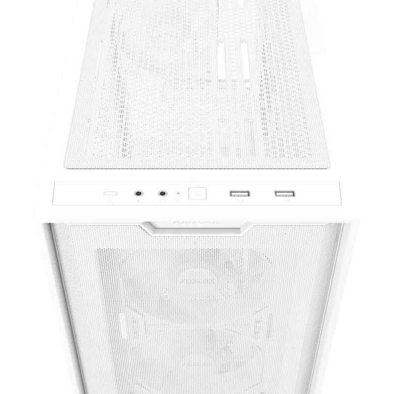 PC korpusas ASUS A21 PLUS Micro ATX baltas — palaiko Micro ATX/Mini-ITX, 3x120mm priekiniai ventiliatoriai, 1x120mm galinis, 360mm priekinis radiatorius, GPU iki 380 mm
