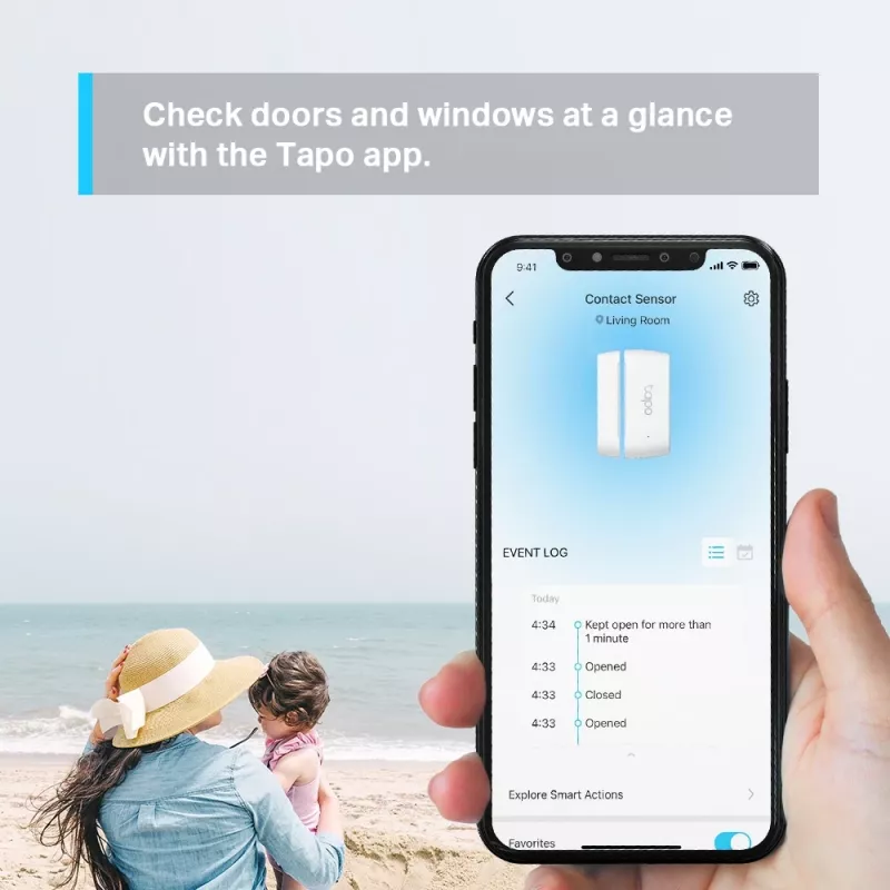 TP-Link Tapo išmanusis kontaktų jutiklis, belaidis, baltas, 922 MHz, durims/langams, 0–40 °C, CR2032