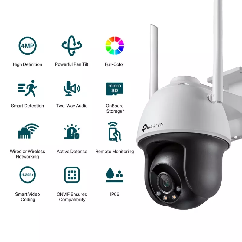 TP-Link VIGI 4MP lauko pilnų spalvų „Wi-Fi“ PTZ tinklo kamera