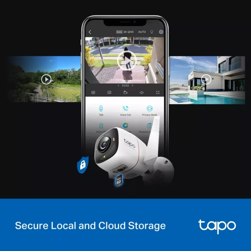 TP-Link Tapo lauko apsaugos belaidė IP kamera, IP apsaugos kamera, vidaus ir lauko, belaidė, CE, FCC, RoHS, RCM, sieninė, balta