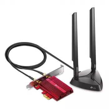 TP-Link AXE5400 Wi-Fi 6E Bluetooth 5.2 PCIe adapteris, vidinis, belaidis, PCI Express, WLAN / Bluetooth, 5400 Mbit/s, juoda, raudona
