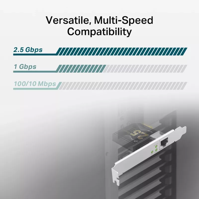 TP-Link 2.5 Gigabit PCIe tinklo adapteris, vidinis, laidinis, PCI Express, Ethernet, 2500 Mbit/s, juoda, pilka