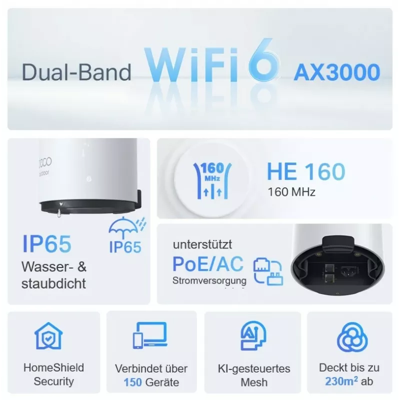 TP-Link AX3000 lauko / vidaus „Mesh“ Wi-Fi 6 įrenginys