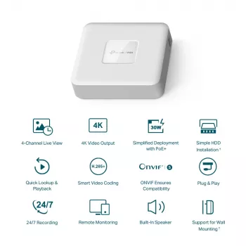 TP-Link VIGI 4 kanalų PoE+ tinklo vaizdo įrašymo įrenginys