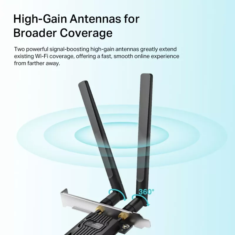 TP-Link AX1800 Wi-Fi 6 Bluetooth 5.2 PCIe adapteris, vidinis, belaidis, PCI Express, WLAN / Bluetooth, 1800 Mbit/s, juoda