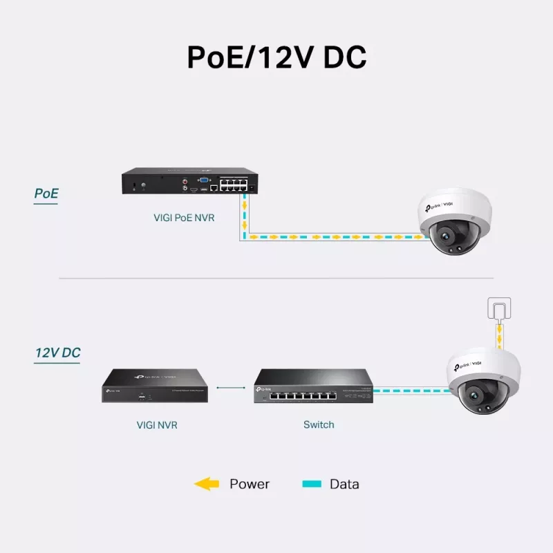 TP-Link VIGI 4MP IR kupolinė tinklo kamera, IP apsaugos kamera, vidaus ir lauko, laidinė, CE, BSMI, VCCI, ONVIF, lubos/siena, juoda, balta