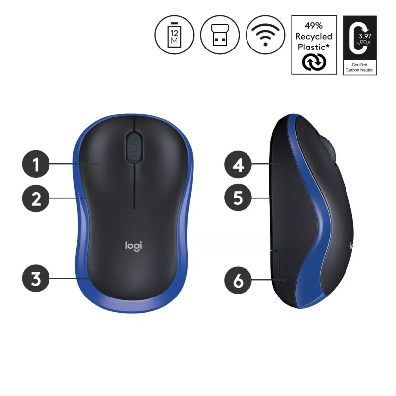 LOGITECH belaidė pelė M185 mėlyna