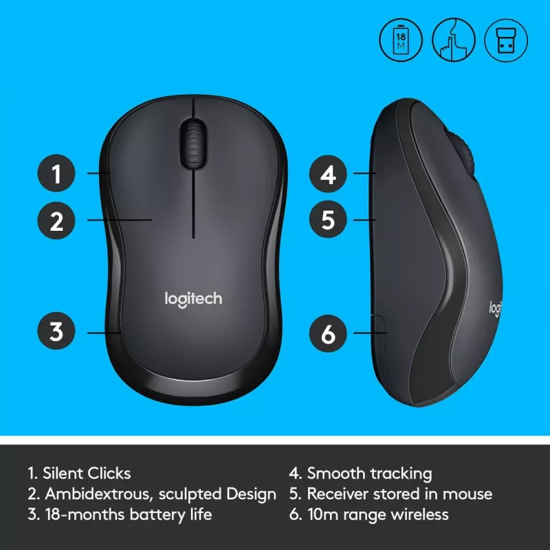 LOGITECH M220 SILENT belaidė pelė juoda