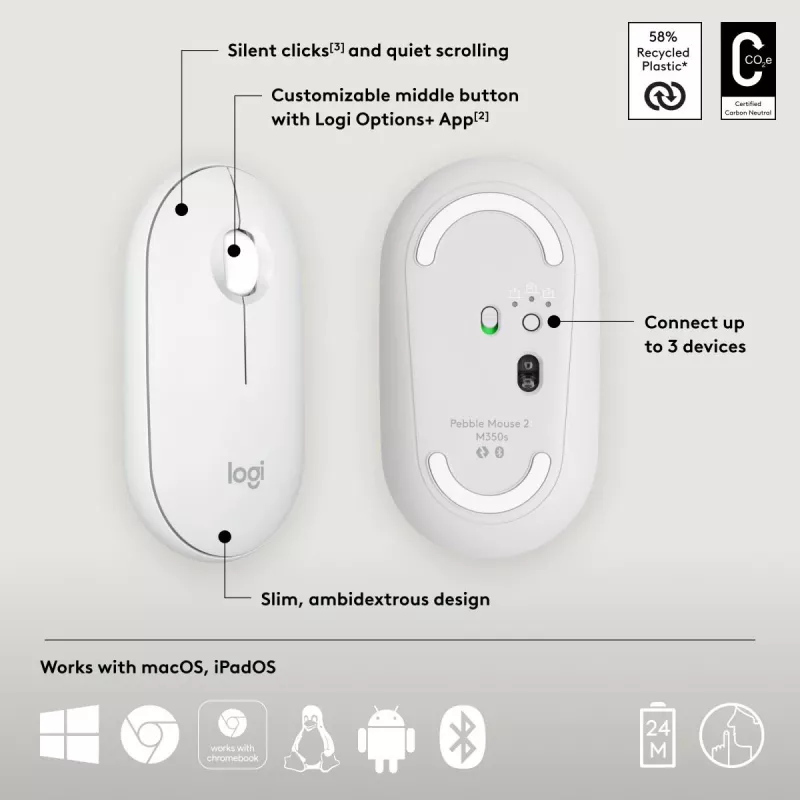 Pelė Logitech M350S balta USB optinė belaidė
