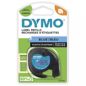 DYMO firminės LetraTag plastikinės etiketės | 12 mm x 4 m ritinys | Juodas šriftas ant mėlynų etikečių | Daugiafunkcinės lipnios etiketės, skirtos LetraTag etikečių spausdintuvams