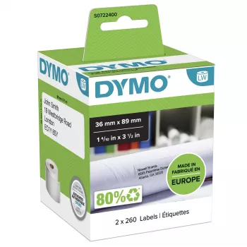 Autentiškos DYMO LabelWriter didelės adresų etiketės | 36 mm x 89 mm | Lipnios | 2 rulonai po 260 (520 lengvai nulupamos etiketės) | skirtos LabelWriter etikečių spausdintuvams | Pagaminta Europoje