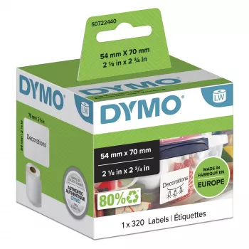 DYMO Authentic LabelWriter daugiafunkcės etiketės | 54 mm x 70 mm | Lipnios | Rulonėlis su 320 lengvai nulupamų etikečių | skirtos LabelWriter etikečių spausdintuvams | Pagaminta Europoje
