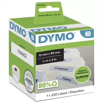 DYMO Autentiškos LabelWriter pakabinamų bylų etiketės | 12 mm x 50 mm | 220 lengvai nuimamų etikečių ritinėlis | Lipnios | Skirtos LabelWriter etikečių spausdintuvams