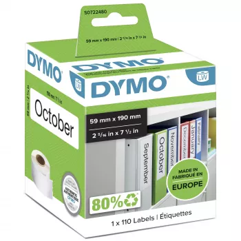 DYMO Authentic LabelWriter segtuvų etiketės | 59 mm x 190 mm | Lipnios | Rulonėlis su 110 lengvai nulupamų etikečių | skirtos LabelWriter etikečių spausdintuvams | Pagaminta Europoje