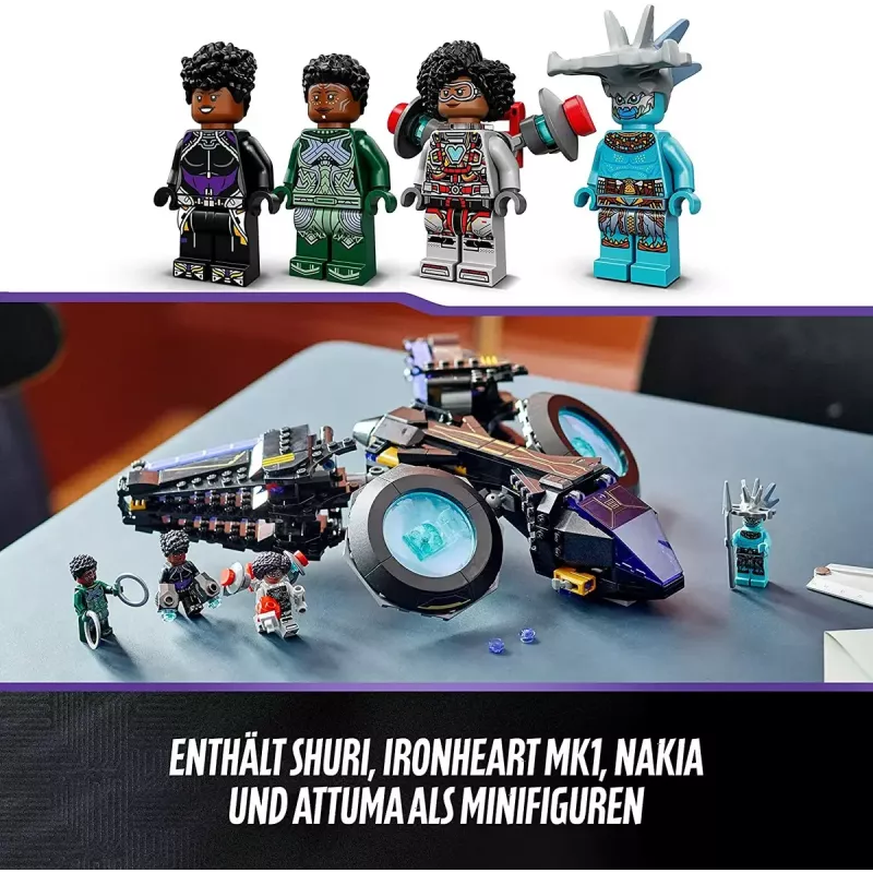 LEGO Marvel rinkinys 76211 Shuri laivas — statomas žaidimų rinkinys su mini figūrėlėmis