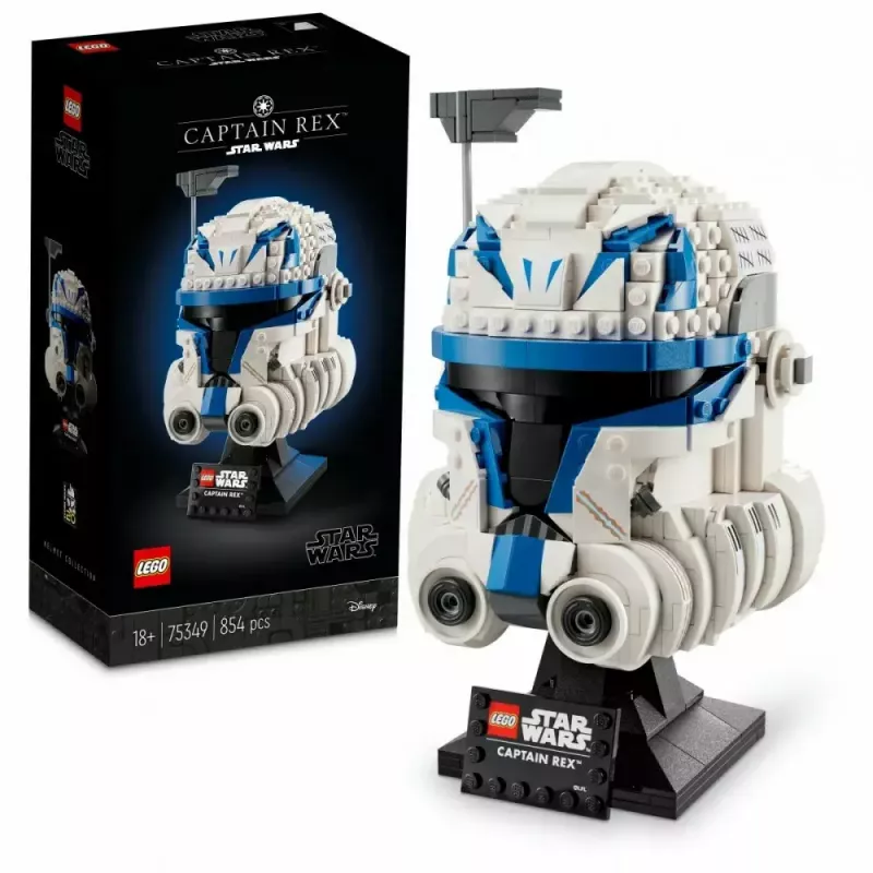 Konstruojamas parodomasis šalmas LEGO Star Wars Captain Rex 75349 — 854 detalės, suaugusiųjų kolekcionuojamas rinkinys (18+)