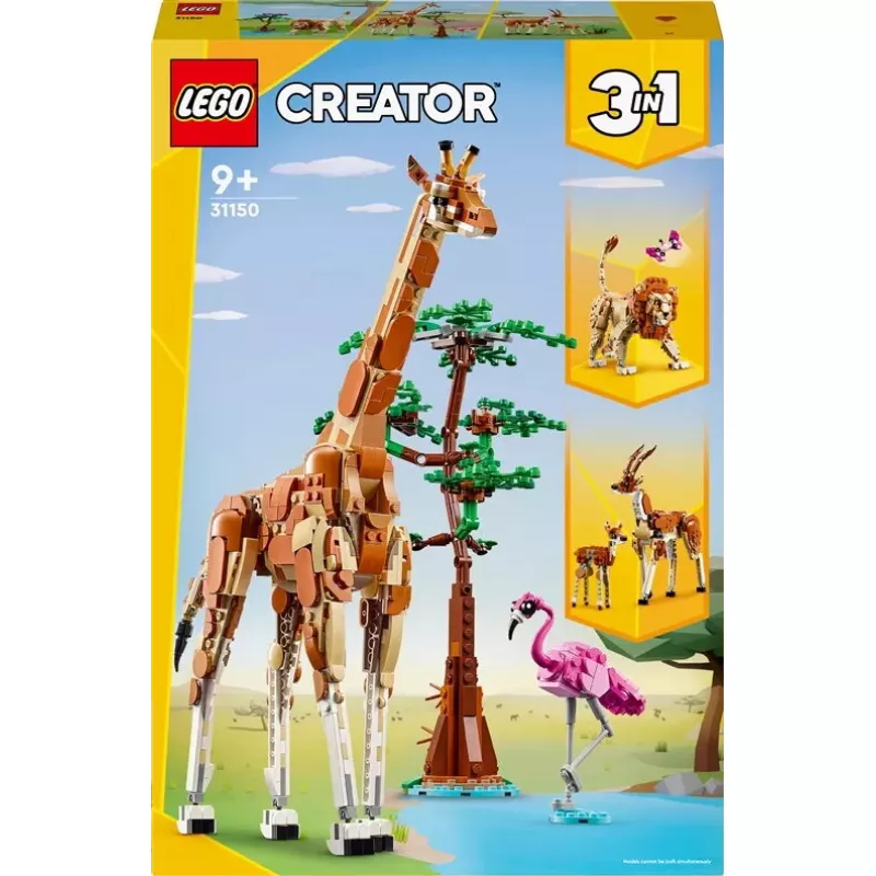 LEGO Creator 3 viename statomas safario laukinių gyvūnų rinkinys 31150 — 780 dalių, aukštis 300 mm, amžius 9+