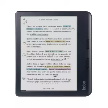 E. knygų skaitytuvas Kobo Libra Colour 7 colių E Ink Kaleido, 32 GB, 1264×1680, Wi‑Fi, Bluetooth, atsparus vandeniui, USB‑C