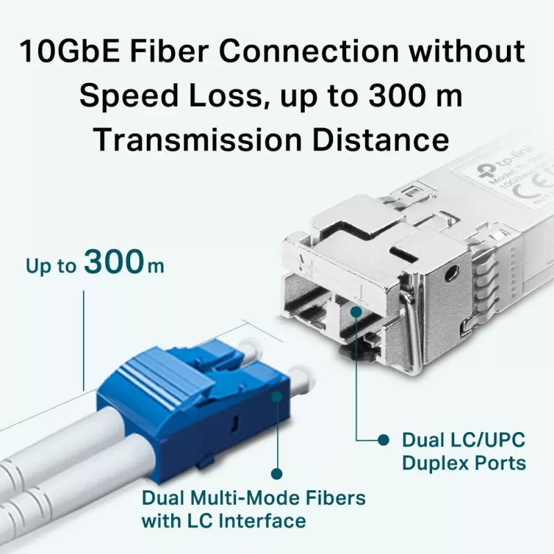TP-Link 10GBase-SR SFP+ LC siųstuvas-imtuvas, šviesolaidinis, 10000 Mbit/s, SFP+, LC (UPC), 50/125,62.5/125 µm, 300 m
