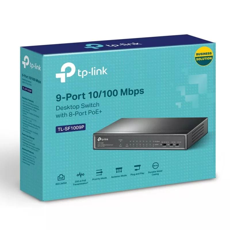 TP-Link 9 prievadų 10/100Mbps darbalaukio jungiklis su 8 prievadais PoE+