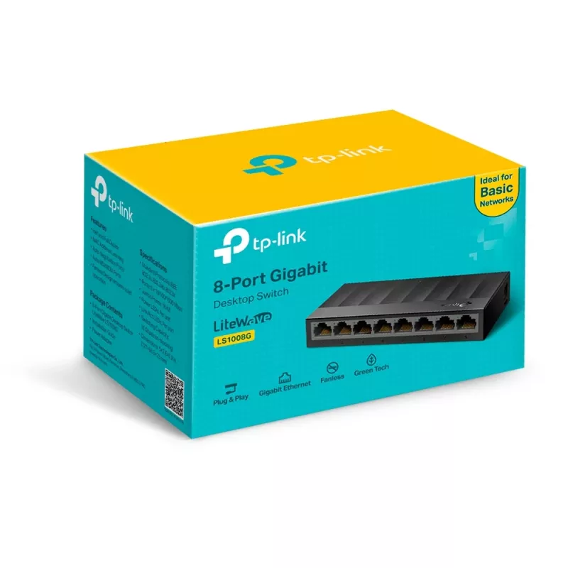 TP-Link 8 prievadų 10/100/1000Mbps darbalaukio tinklo jungiklis, nevaldomas, Gigabit Ethernet (10/100/1000), montuojamas ant sienos