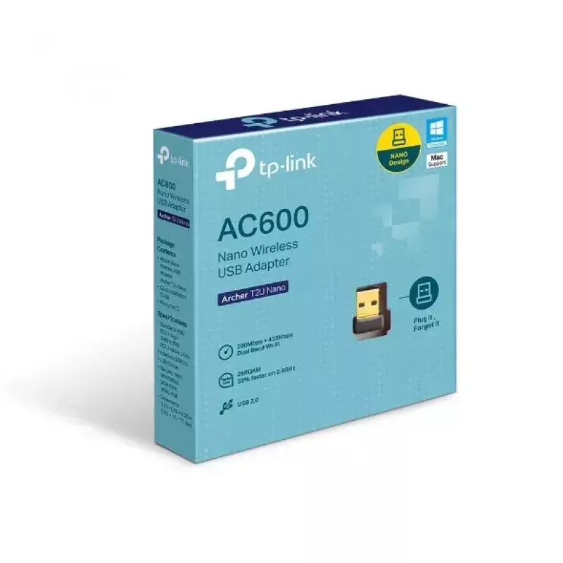 TP-Link Nano AC600 USB WiFi Adapter (Archer T2U Nano) – 2,4G/5G dviejų juostų belaidis tinklo siųstuvas-imtuvas
