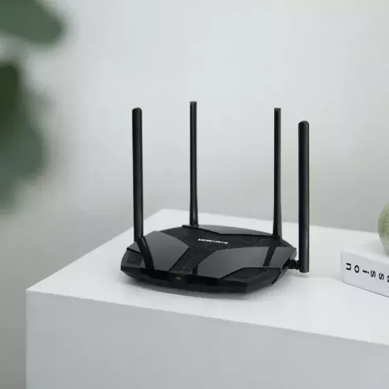 Stalinis maršrutizatorius MERCUSYS MR80X — dviejų juostų „Wi‑Fi 6“ (802.11ax), 3000 Mbps, 4 išorinės antenos, 3 „Gigabit LAN“ prievadai
