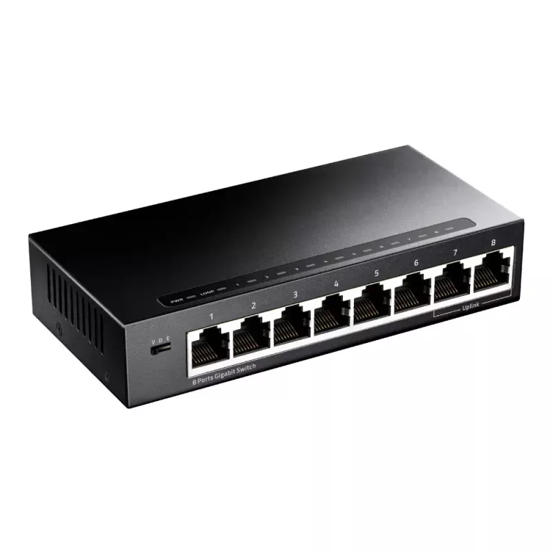 Tinklo jungiklis Cudy GS108 — 8 prievadų Gigabit Ethernet (10/100/1000), juodas, 16 Gbit/s perjungimo talpa