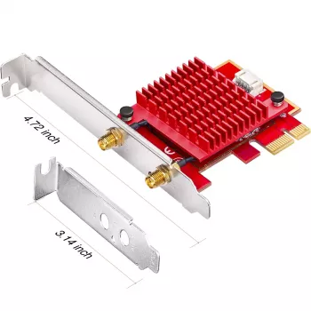 Vidinė WLAN/Bluetooth PCIe tinklo plokštė Cudy WE3000S — trijų juostų 2.4/5/6 GHz, Intel AX210, Bluetooth 5.2, 2400 Mbps, pilno aukščio/žemo profilio