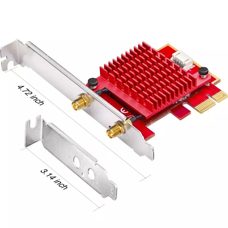 Vidinė WLAN/Bluetooth PCIe tinklo plokštė Cudy WE3000S — trijų juostų 2.4/5/6 GHz, Intel AX210, Bluetooth 5.2, 2400 Mbps, pilno aukščio/žemo profilio