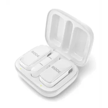 Clip-on mikrofonas RØDE Wireless Micro — belaidis USB lavalier, 20–20000 Hz, 24 bitų, 100 m veikimo nuotolis, baltas