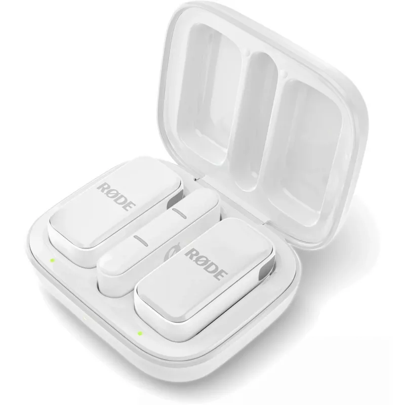 Belaidė mikrofonų sistema Rode Wireless Micro Lightning — įvairiakryptė, 48 kHz/24 bitų, 7 val. baterija, 100 m diapazonas, balta