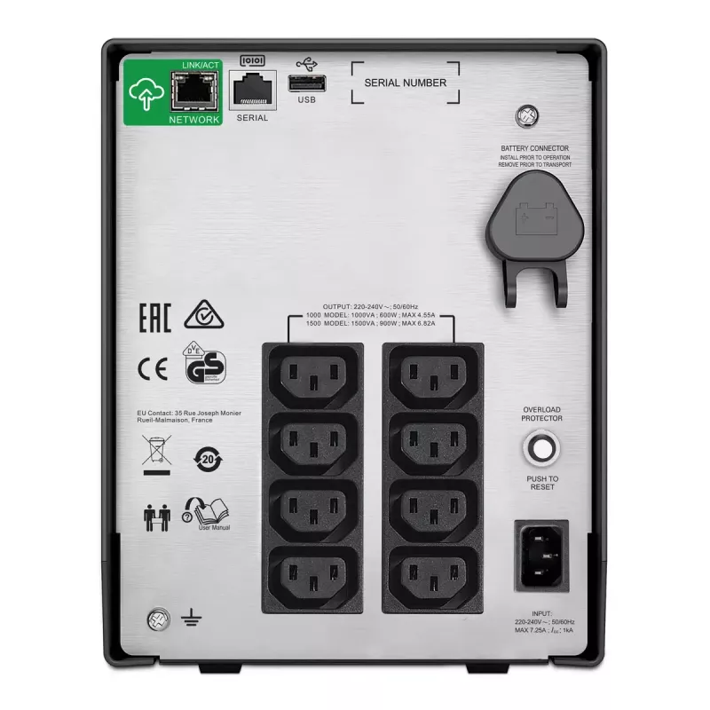 APC Smart-UPS C, Line Interactive, 1000VA, Tower, 230V, 8x IEC C13 lizdai, SmartConnect prievadas, USB ir nuoseklioji sąsaja, AVR, grafinis LCD