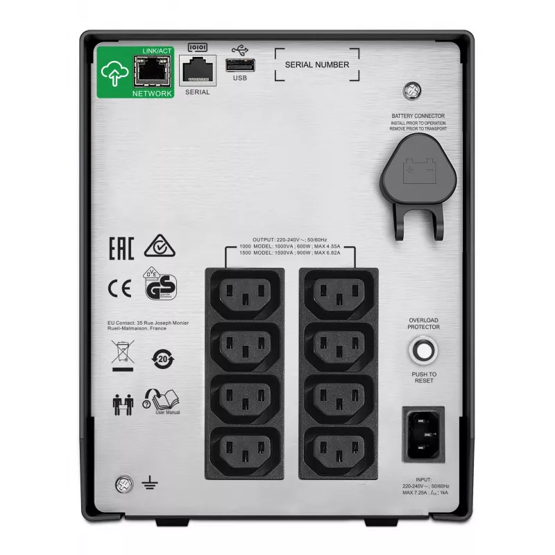 APC Smart-UPS SMC1500IC - 8x C13, USB, SmartConnect, 1500VA, linijinis-interaktyvus, 1,5 kVA, 900 W, sinusas, 170 V, 300 V