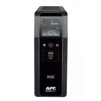 APC Back-UPS Pro, 1200VA/720W, bokštinis, 230V, 8x IEC C13 lizdai, sinusoidė, AVR, USB Typee A + C prievadai, LCD, vartotojo keičiama baterija