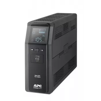 APC Back-UPS Pro, 1200VA/720W, bokštinis, 230V, 8x IEC C13 lizdai, sinusoidė, AVR, USB Typee A + C prievadai, LCD, vartotojo keičiama baterija