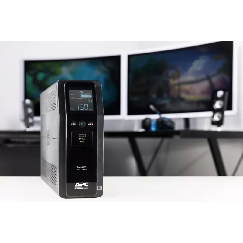 APC Back-UPS Pro, 1200VA/720W, bokštinis, 230V, 8x IEC C13 lizdai, sinusoidė, AVR, USB Typee A + C prievadai, LCD, vartotojo keičiama baterija