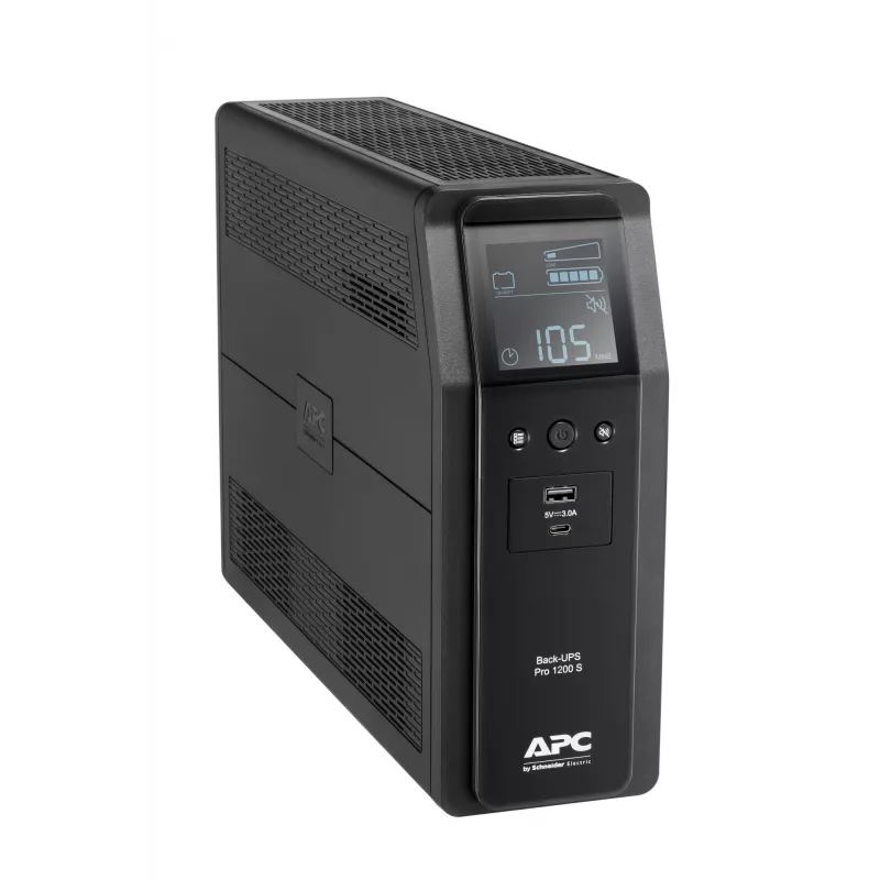 APC Back-UPS Pro, 1200VA/720W, bokštinis, 230V, 8x IEC C13 lizdai, sinusoidė, AVR, USB Typee A + C prievadai, LCD, vartotojo keičiama baterija