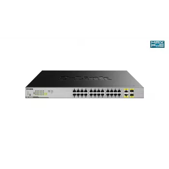 D-Link 24 prievadų stacionarus Gigabit nevaldomas PoE komutatorius su 2 x 100/1000Mbps kombinuotais prievadais