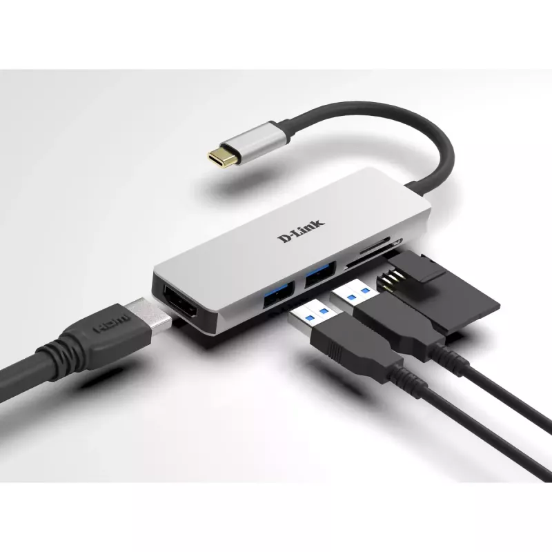 D-Link 5-in-1 USB-C Hub su HDMI ir SD/microSD kortelių skaitytuvu