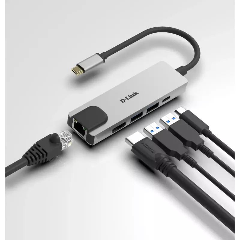 D-Link 5-in-1 USB-C Hub su HDMI/Ethernet ir Power Delivery