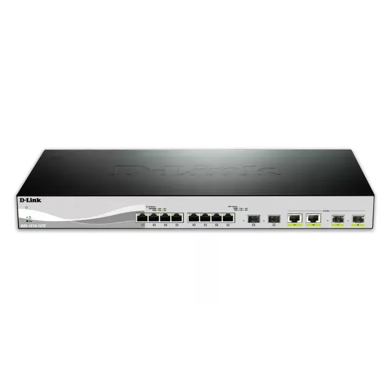 D-Link DXS-1210-12TC/E tinklo jungiklis, valdomas L2, 10G Ethernet (100/1000/10000), 1U, juodas, sidabrinis