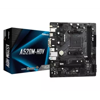 ASRock pagrindinė plokštė A520M-HDV AM4 AMD A520 2 x DDR4 USB 3.2 SATA 3 7.1 kanalo HD garsas mATX