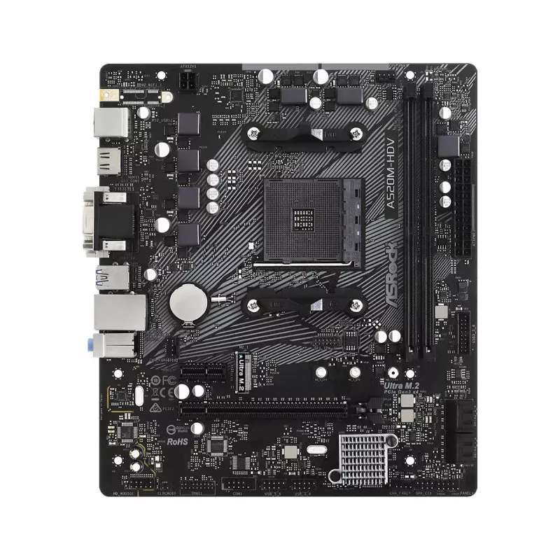 ASRock pagrindinė plokštė A520M-HDV AM4 AMD A520 2 x DDR4 USB 3.2 SATA 3 7.1 kanalo HD garsas mATX